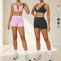 Shorts amincissants personnalisés, soutien-gorge à col en V, vêtements de sport respirants en Spandex/Nylon pour femme, avec coussinets de poitrine, ensemble de yoga 2 pièces