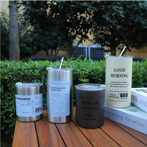 แก้วกาแฟลาเต้สแตนเลส 304 แบบสุญญากาศสองชั้น ขนาด 300-600 มล. พร้อมฝาปิดแบบมีจุกสำหรับดูด ใช้ในออฟฟิศ ขายส่ง - Product Image 3