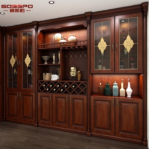 Mueble de Madera de Roble Macizo Personalizado de Fábrica, Mueble Moderno para Sala de Estar, Vinoteca Americana de Lujo, Vinoteca Integrada, Estante para Botellas de Vino Dorado - Product Image 3