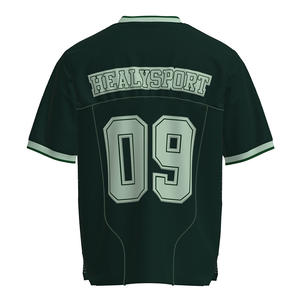 เสื้อเจอร์ซีย์ HEALY ลายพิมพ์ดิจิทัลสไตล์อเมริกันวินเทจ สีเขียวเข้ม แต่งตราสัญลักษณ์แบบตัดกัน ผ้าตาข่าย แขนสั้น สำหรับผู้ชาย - Product Image 3