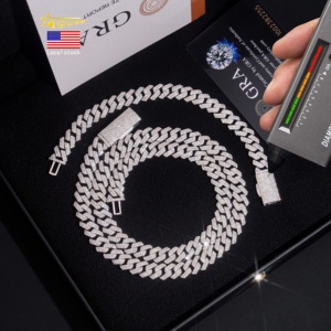 Livraison Rapide en Stock Local Chaîne Maille Cubaine Moissanite Certifiée GRA 925 Argent 10mm Iced Out Style Hip Hop - Product Image 1