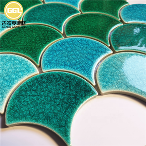 Glace Craquelé <span class=keywords><strong>D</strong></span>éco Mosaïque En Forme <span class=keywords><strong>D</strong></span>'éventail Écailles <span class=keywords><strong>De</strong></span> Poisson Carrelage Céramique Verte Pour Cuisine Dosseret Mur - Product Image 1