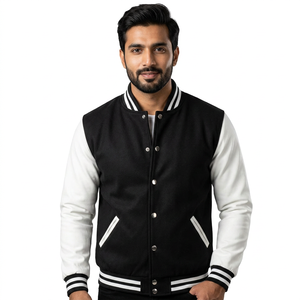 Mens Varsity Jacket Casual Leather Sleeve Baseball Letterman Bomber Jacket <b>Coat</b> - Product Image 1
