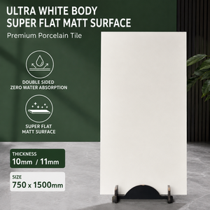 Carrelage en porcelaine super blanc Guangdong Foshan 7500x1500mm, finition velours doré mat, absorption zéro, double face, pour sol et mur - Product Image 1
