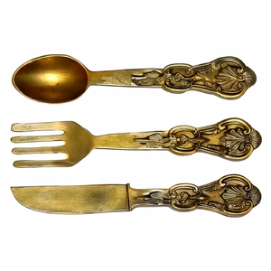 Ensemble de couverts vintage en métal plaqué or, cuillère, fourchette, couteau, résistant à la rouille, passe au lave-vaisselle, pour la cuisine et les réceptions - Product Image 1