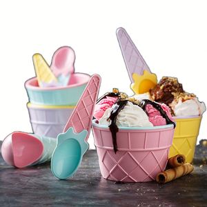 Tazón de Plástico para Helado con Cuchara, Diseño de Caramelo de Dibujos Animados, 200 ml, Juego de Tazas para Postre para Niños, Fiestas de Verano, Eventos Festivos - Product Image 1