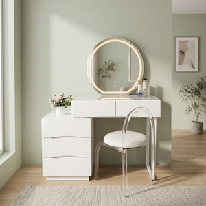 Modern Makeup Vanity Table <b>With</b> <b>Lighted</b> <b>Mirror</b> Storage Desk For Bedroom Furniture - Product Image 2