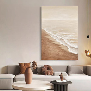 Peinture à l'huile peinte à la main, paysage marin moderne et minimaliste, soleil chaud, grande taille, art mural sans cadre pour salon - Product Image 3