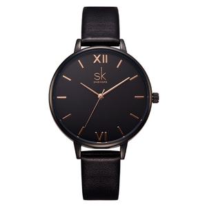 Montre à quartz pour femme SHENGKE 0039, boîtier en alliage, bracelet en cuir de 38 mm, cadran en verre, affichage simple à aiguilles, montre décontractée et élégante pour le travail - Product Image 4