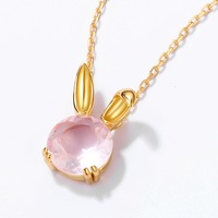 Collier Lapin en Cristal Rose de Haute Joaillerie, Collier Lapin en Quartz Rose Naturel pour Fille