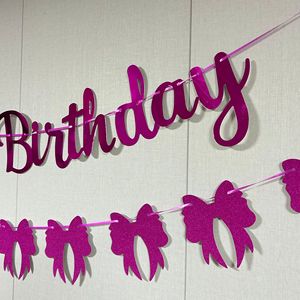 Birthday Banner Glitter <b>Bows</b> Arch Shape Durable Party Decorations Birthday Occasion - Product Image 1