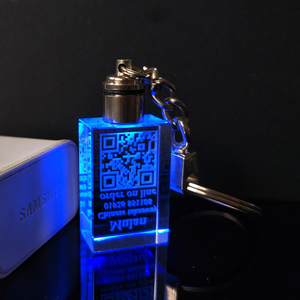 QR Code LED Laser Crystal Glass Square Rectangle Keychain with Custom Logo-Souvenir Gift for Promotion & Advertisement
