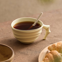 Mug à café en porcelaine de 200 ml avec anse, design contemporain texturé ondulé, compatible lave-vaisselle et micro-ondes, à large ouverture, pour la maison et les réceptions