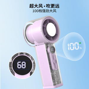 Mini ventilateur portable avec affichage numérique, moteur sans balais, batterie au lithium rechargeable par USB, design sans pales, couleur violet clair et blanc - Product Image 4