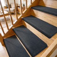 Couvre-marches d'escalier en tapis shaggy pour intérieur, avec bord arrondi de 9,5 po x 30 po, tapis auto-adhésif à bord arrondi de 9,5 po x 30 po x 1,2 po