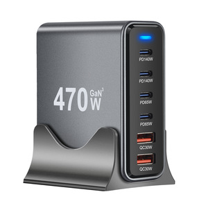 470W GaN Desktop Charger 140W PD3.1 Multi-port Laptop <b>Adapter</b> With Holder Aluminum Alloy Silver Gray - Product Image 4
