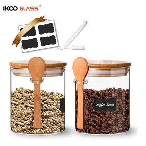 IKOO Kitchen Modern Design Jar And Pantry Organization Ideal For Flour Sugar Coffee Candy Snack Bamboo Jars Glass With Spoon