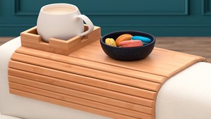 Bandeja <span class=keywords><strong>de</strong></span> bambú para brazo <span class=keywords><strong>de</strong></span> sofá, soporte antideslizante para tazas, mesa plegable para reposabrazos <span class=keywords><strong>de</strong></span> sofá, bandeja <span class=keywords><strong>de</strong></span> bambú para reposabrazos <span class=keywords><strong>de</strong></span> sofá con soporte para tazas - Product Image 2