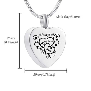 Collana di urna a forma di cuore per sempre nel mio cuore ciondolo a catena di serpente ricordo cenere commemorativa - Product Image 2