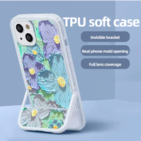 Coque de téléphone antichoc en TPU élégante et populaire pour 14/15/16 Pro Max et S22/S23, avec motif floral peint UV et support intégré
