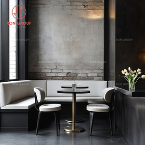 Ensemble de mobilier de café, tables rondes en marbre, sièges de chaises et canapé en cuir cousu pour restaurant - Product Image 6