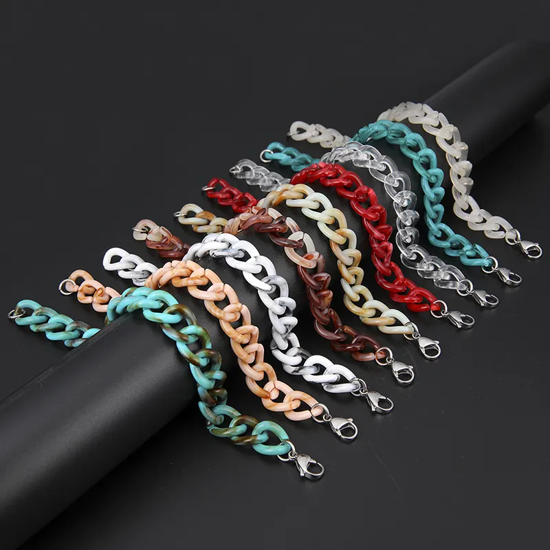 Luxury Women Clear Transparent Acrylic Bracelets Resin Chunky Acrylic Link Bracelet Mold Steel Clips Acrylic Resin Jewelry