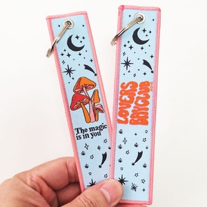 Oneway Wholesale Fabric Keyring Double Side Embroidery <b>Key</b> <b>Chain</b> Custom Brand logo Embroidery Keychain - Product Image 4