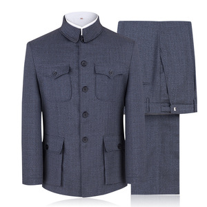 ชุดเสื้อผ้าจีนโบราณสำหรับผู้ชาย ชุดกี่เพ้าสำหรับเทศกาลตรุษจีน ชุดเซ็ต 2 ชิ้น เสื้อแจ็คเก็ตและกางเกง ของขวัญสำหรับคุณพ่อ - Product Image 3