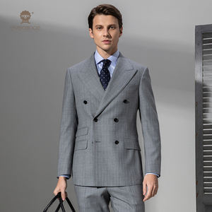 Abiti <span class=keywords><strong>Classici</strong></span> da Uomo in Lana <span class=keywords><strong>Super</strong></span> 140'S, Collo a Punta, Doppiopetto con 6 Bottoni, Stile Italiano per Completo Maschile - Product Image 6