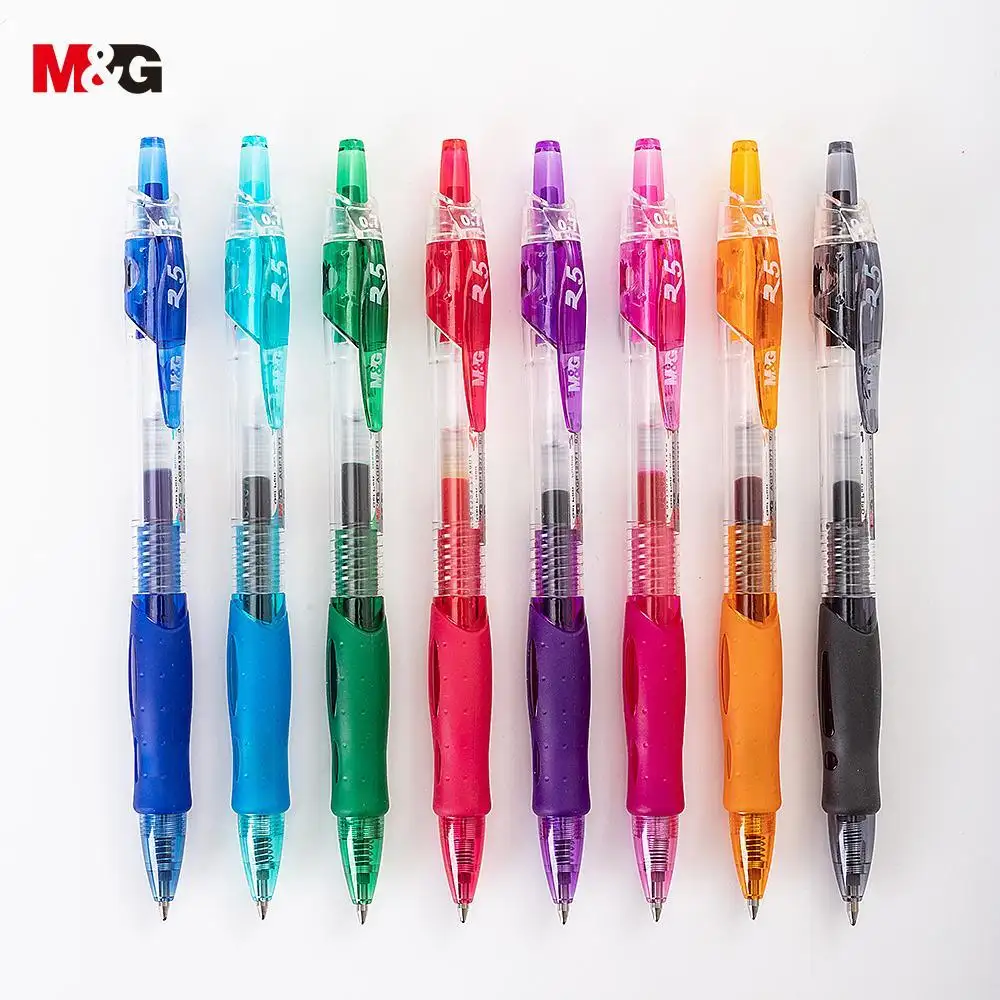 M & G 베스트 셀러 다채로운 개폐식 젤 펜 0.7mm 컴포트 고무 그립 사무실 문구 용품 귀여운 젤 잉크 펜