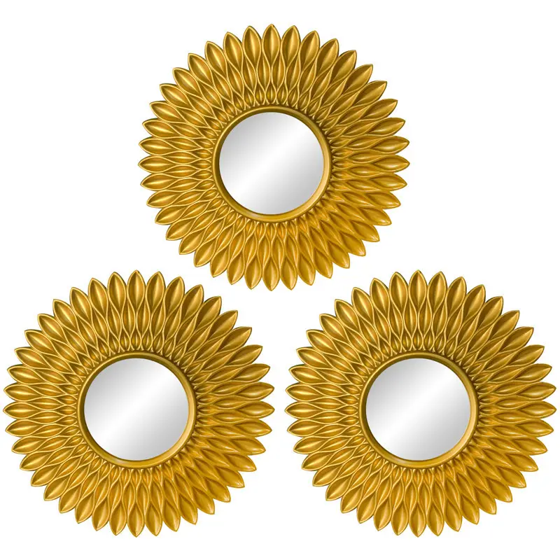 Gold Mirrors for Wall Decor Set Hanging Ornament Art Crafts Supplies for Home Bedroom Bathroom Small Round Mirror