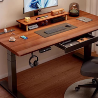 Bureau d'ordinateur en bois massif réglable en hauteur avec porte-gobelet et crochet pour écouteurs, compact, pour chambre à coucher, usage domestique, électrique, fabriqué en Chine