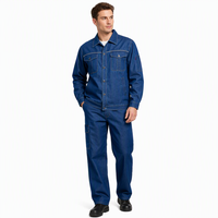 Ensemble de vêtements de travail en denim, veste et pantalon avec éléments réfléchissants, uniformes de travail durables pour l'été
