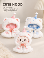 Cape de poupée personnalisée de 10 cm, tenue en peluche avec oreilles de chat mignonnes, vêtements de poupée miniatures rose et bleu, OEM ODM