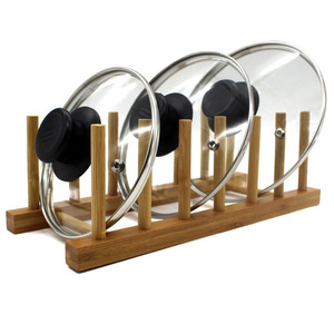 Bamboo <b>Lid</b> Rack Stainless Steel Kitchen Storage Stand For <b>Pot</b> <b>Lids</b> Dishware Organizer With 6 Slots Simple Design - Product Image 1