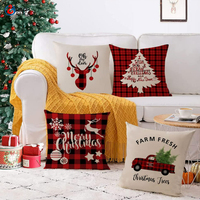 Housse de coussin décorative double face en lin, velours, coton et satin imprimé, personnalisée OEM, pour canapé extérieur, thème Noël
