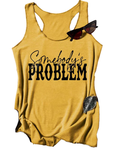 Somebody's Problem Printed Yellow Cotton Tank <b>Top</b> Women Casual Scoop Neck <b>Knitted</b> <b>Sleeveless</b> <b>Top</b> - Product Image 4