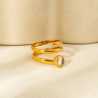 Bague double couche de luxe abordable style Instagram, design serpentin, incrustée de zircon blanc, en acier inoxydable plaqué or 18 carats
