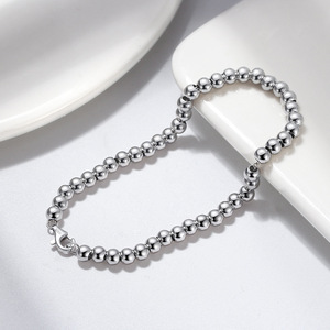 Braccialetto di perline tondo personalizzato 4mm in vero argento Sterling 925 tenero e lucido per donna uomo - Product Image 4