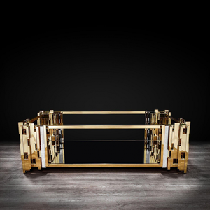 Nuovo Arrivo: <span class=keywords><strong>Tavolino</strong></span> da Caffè di Lusso in Acciaio Inox con Effetto Illusione e Piano in <span class=keywords><strong>Vetro</strong></span> per Casa e Hotel - Product Image 2