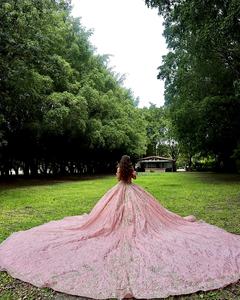 Mumuleo Coral Quinceañera vestido fuera del hombro Vestidos De 15 Anos apliques desgaste desfile cariño dulce 15 vestidos De fiesta De graduación - Product Image 2