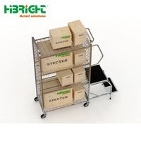 Chariot de manutention à plateaux en treillis métallique pour entrepôt et supermarché, avec échelle
