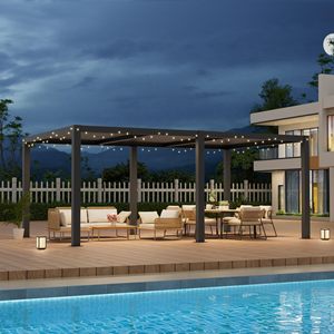 Pergola Gazebo 8x10 6x4m de qualité commerciale avec cadre en aluminium thermolaqué et système de toit réglable pour balcon - Product Image 1