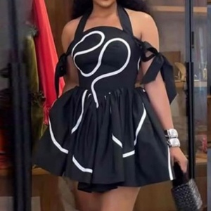 Nouvelle Robe Plissée Estivale pour Femme à Col Halter Imprimé, Bretelles à Nouer, Taille Haute, Tendance - Product Image 3