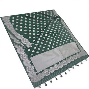 ผ้าไหมมาชรูแบบดั้งเดิม สวยงาม เนื้อนุ่ม ลื่น ง่ายต่อการใช้งาน  ลายปักดิ้นเงิน  ขอบผ้าแบบบานาราซี  สง่างาม ป้องกันแสงแดด เหมาะสำหรับงานปาร์ตี้ - Product Image 1