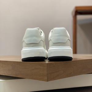 Zapatillas Deportivas de Plataforma de Cuero Genuino Blanco, Punta Redonda, con Cordones, Entresuela Acolchada de EVA, Suela de Goma, para Todas las Temporadas - Product Image 3