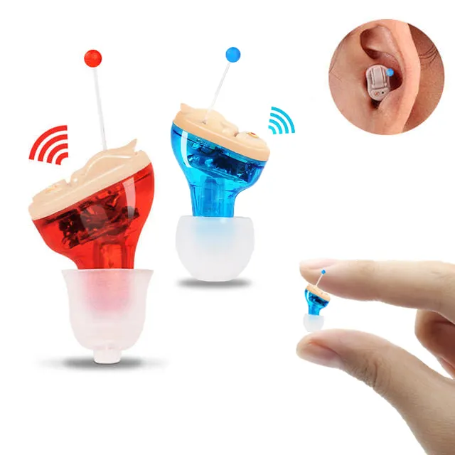 Aid Hear CIC Mini amplificador de oído dispositivo auditivo Aparelho Auditivo rojo azul Invisible Nano audífono para sordos