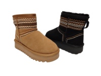 Bottes d'hiver pour femmes, personnalisées OEM ODM, ethniques, brodées, à plateforme épaisse, doublées de fourrure, chaudes, confortables, antidérapantes, bottes à la cheville