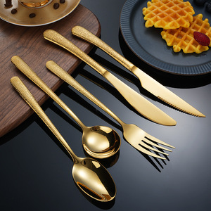 304 Stainless Steel Hammered <b>Knife</b> Fork Spoon Set Thickened Long Handle Durable Tableware For Western Japanese Cuisine Steak - Product Image 4