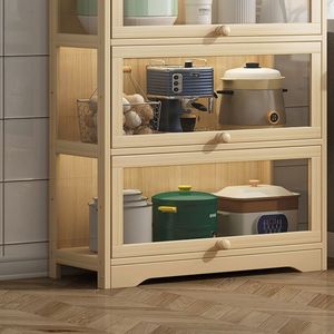 Mueble de Cocina de Madera Maciza, Armario de Almacenamiento de Múltiples Niveles, Diseño Minimalista con Tirador, Acabado Lacado - Product Image 3